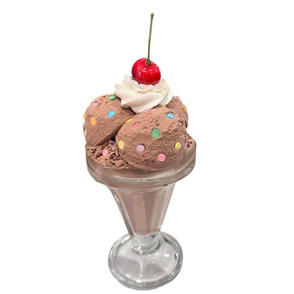 Faux Fake Ice Cream Sundae Parfait Food Display Heavy Glass Dish Realistic Decor - Picture 3 of 7